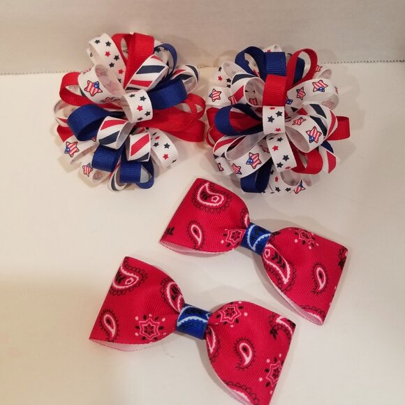 Girls' Custom Hairbows, Lot of 8, Patriotic, EUC - Picture 9 of 15